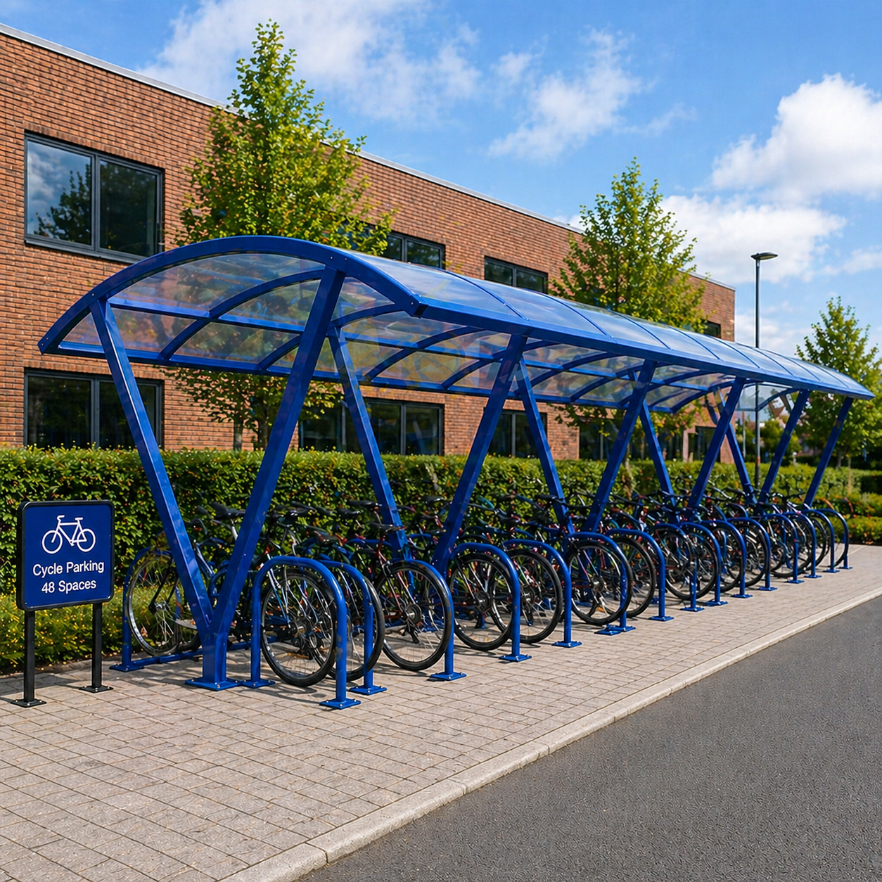 Extra Large 48 Bike Capacity Cycle Shelter – Double Row Outdoor Bicycle Storage Canopy with Clear Roof Panels