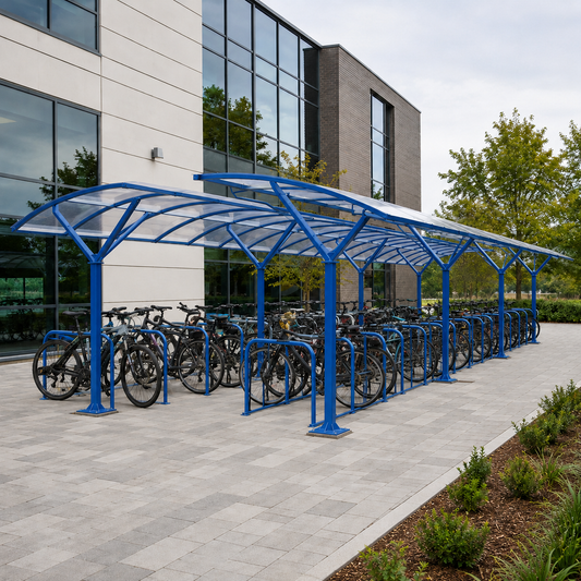 Heavy-Duty 56 Space Double-Sided Cycle Shelter with Galvanised Bike Racks