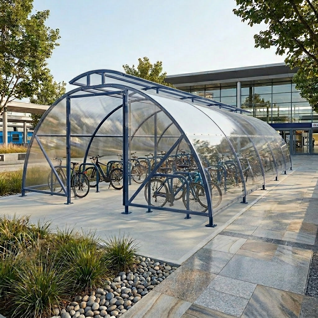 Heavy-Duty 68-Bike Secure Vented Compound Cycle Shelter