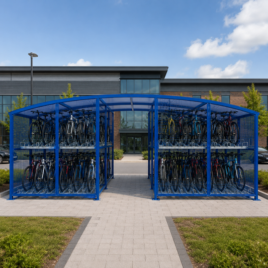 Heavy-Duty Outdoor Cycle Parking Shelter with Double Tier Storage for 100 Bikes
