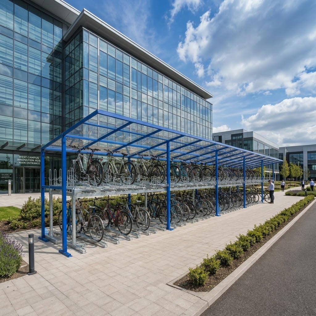 Heavy-Duty Two Level Cycle Parking Shelter for 60 Bicycles