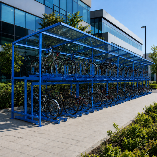 Heavy-Duty Two Level Cycle Storage Shelter for 50 Bicycles