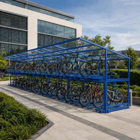 Heavy-Duty Two Tier Bike Parking Shelter for 40 Bicycles