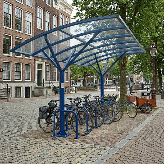 Heavy Duty 10 Cycle Wave Roof Bike Shelter – Modern Steel Bicycle Storage Shelter for Schools & Commercial Areas