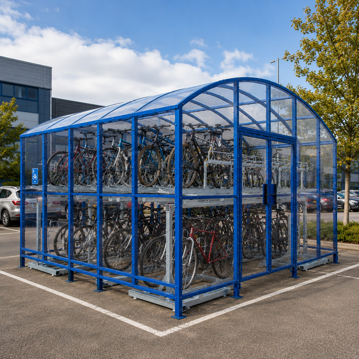Heavy Duty 120 Bicycle Storage Compound – Secure Double Tier Covered Cycle Shelter