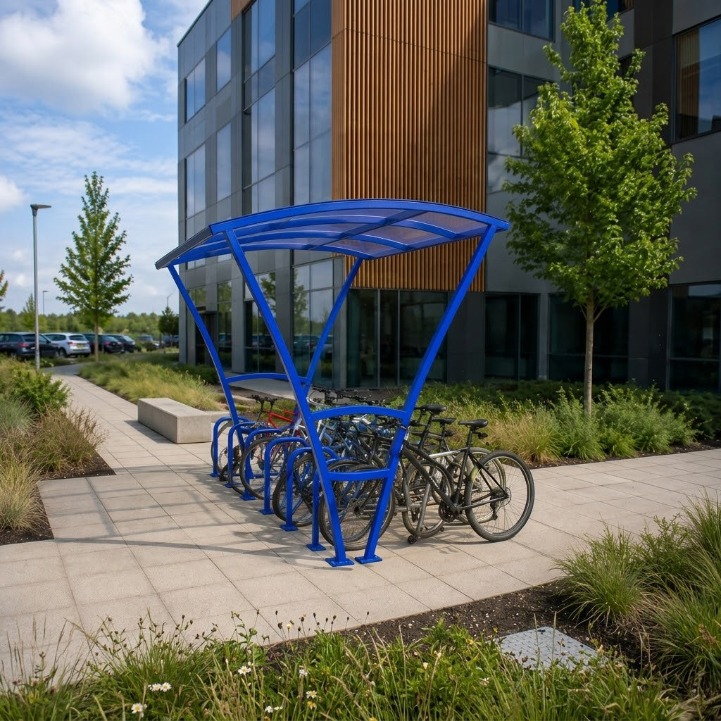 Heavy Duty 12 Cycle Bike Shelter – 5m Covered Bicycle Storage Shelter for Schools & Commercial Areas