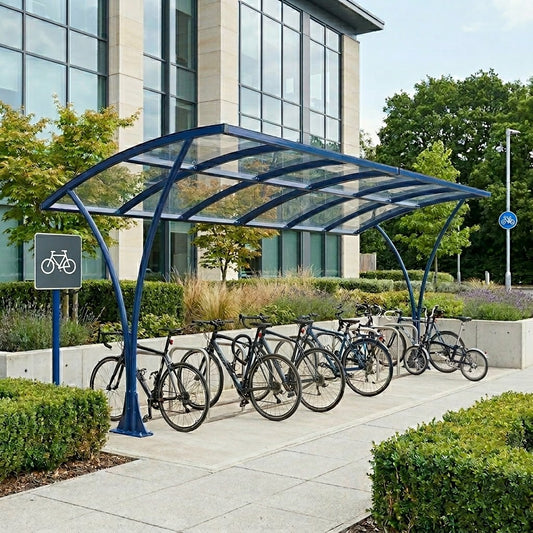Heavy Duty 12 Cycle Curved Bike Shelter – Steel Covered Bicycle Storage Shelter for Schools & Commercial Areas