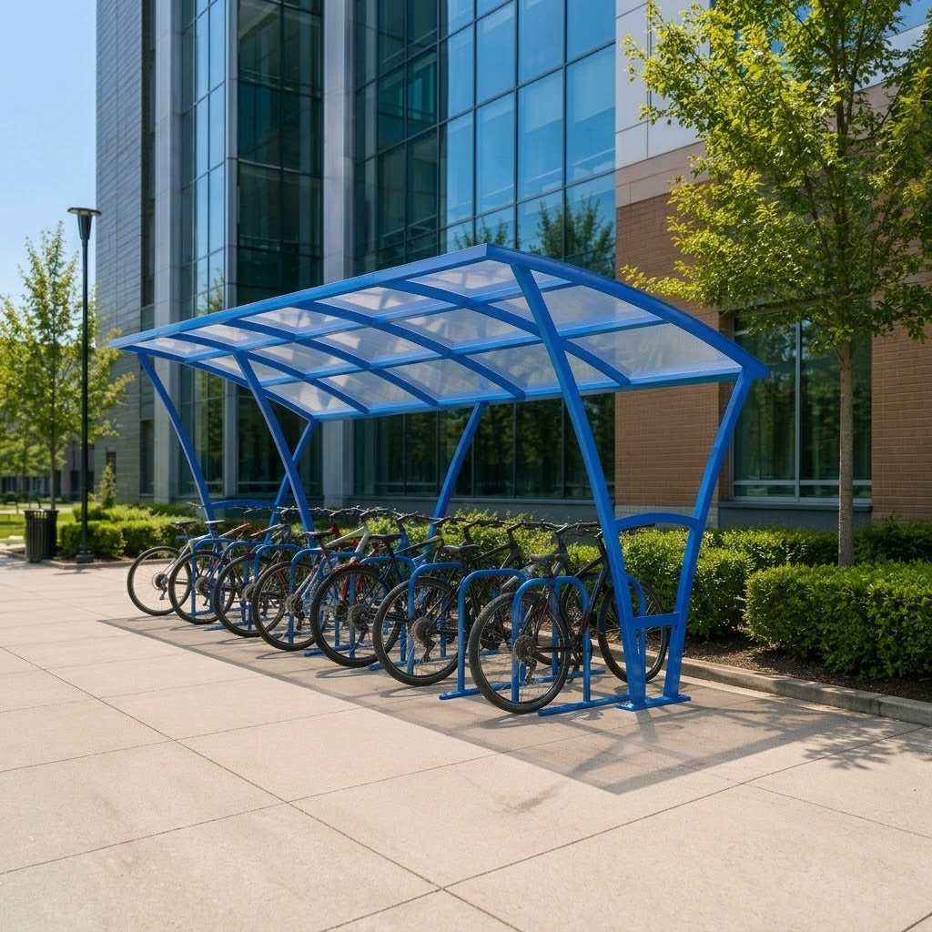 Heavy Duty 14 Cycle Bike Shelter – Steel Covered Bicycle Storage Shelter for Schools & Commercial Areas
