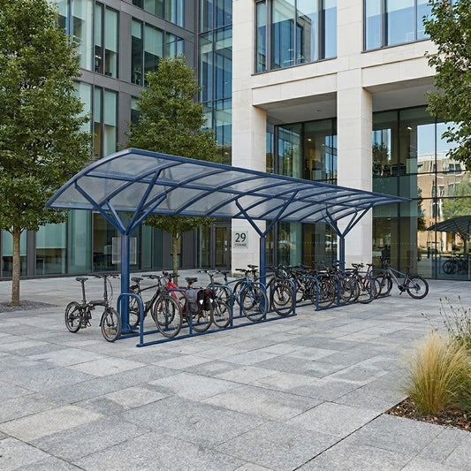 Heavy Duty 20 Cycle Wave Roof Bike Shelter – Modern Steel Bicycle Storage Shelter for Schools & Commercial Areas