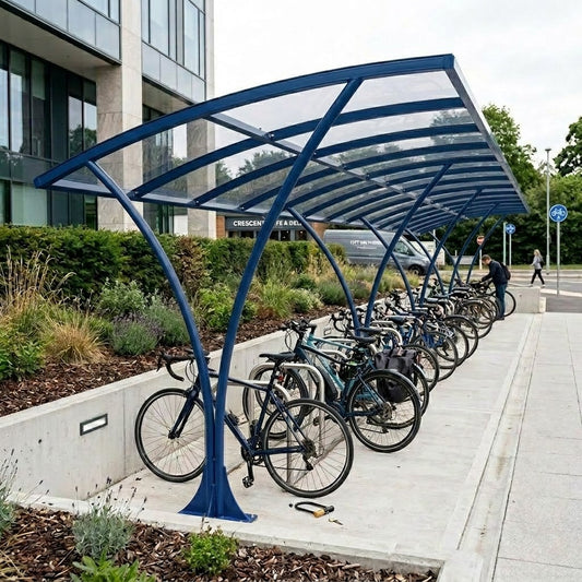 Heavy Duty 24 Cycle Curved Bike Shelter – Steel Covered Bicycle Storage Shelter for Schools & Commercial Areas