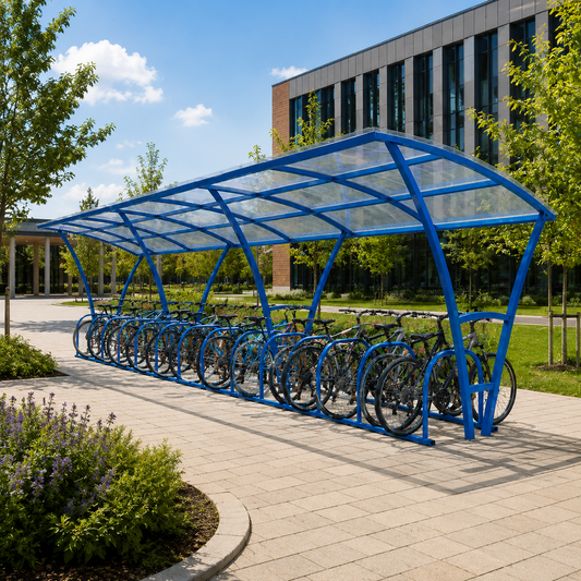 Heavy Duty 30 Cycle Bike Shelter – Large Steel Covered Bicycle Storage Shelter for Schools & Commercial Areas
