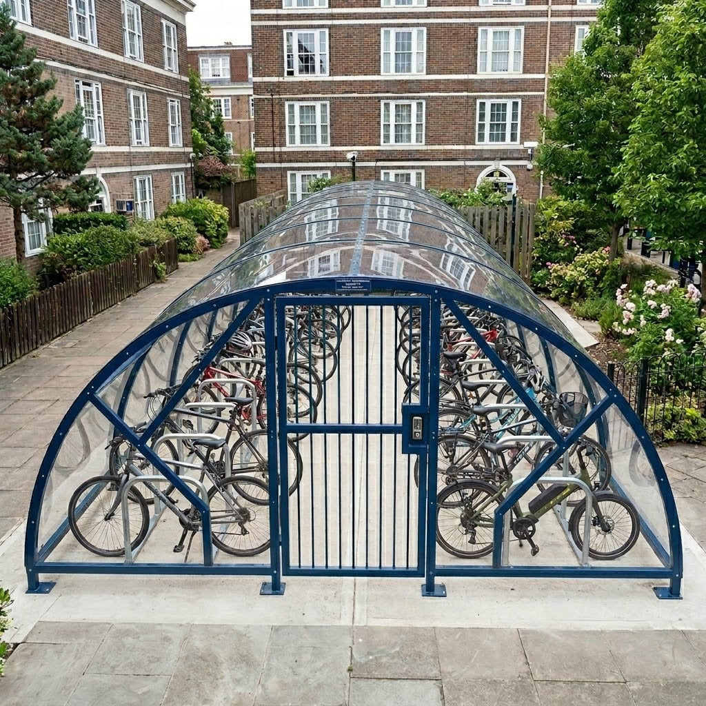 Heavy Duty 40 Cycle Bike Shelter – Secure Covered Bicycle Storage Shelter for Commercial & Public Areas