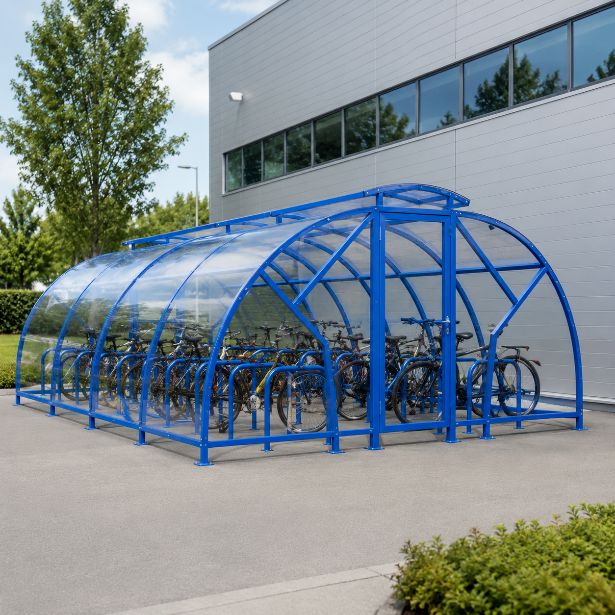 Heavy Duty 48 Cycle Bike Shelter with Vented Roof – Secure Covered Bicycle Storage Shelter for Commercial & Public Areas
