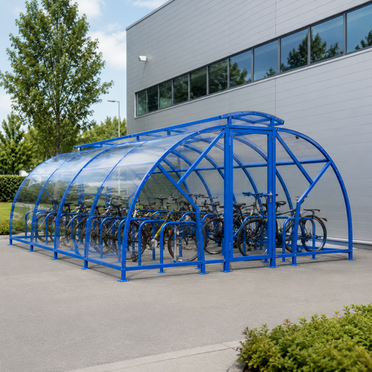 Heavy Duty 48 Cycle Bike Shelter with Vented Roof – Secure Covered Bicycle Storage Shelter for Commercial & Public Areas