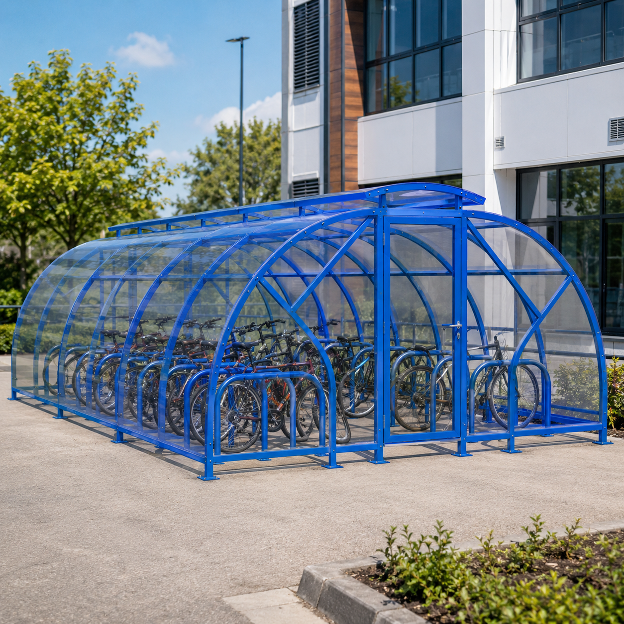 Heavy Duty 60 Cycle Bike Shelter with Vented Roof – Large Secure Covered Bicycle Storage Shelter for Commercial & Public Areas