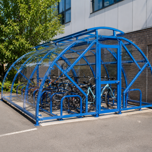 Heavy Duty 68 Cycle Bike Shelter with Vented Roof – Large Secure Covered Bicycle Storage Shelter for Commercial & Public Areas
