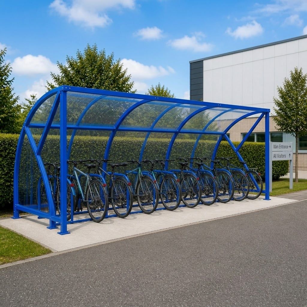 Heavy Duty Outdoor Bike Shelter for 10 Cycles – Open Access Covered Cycle Parking with 60mm Steel Frame
