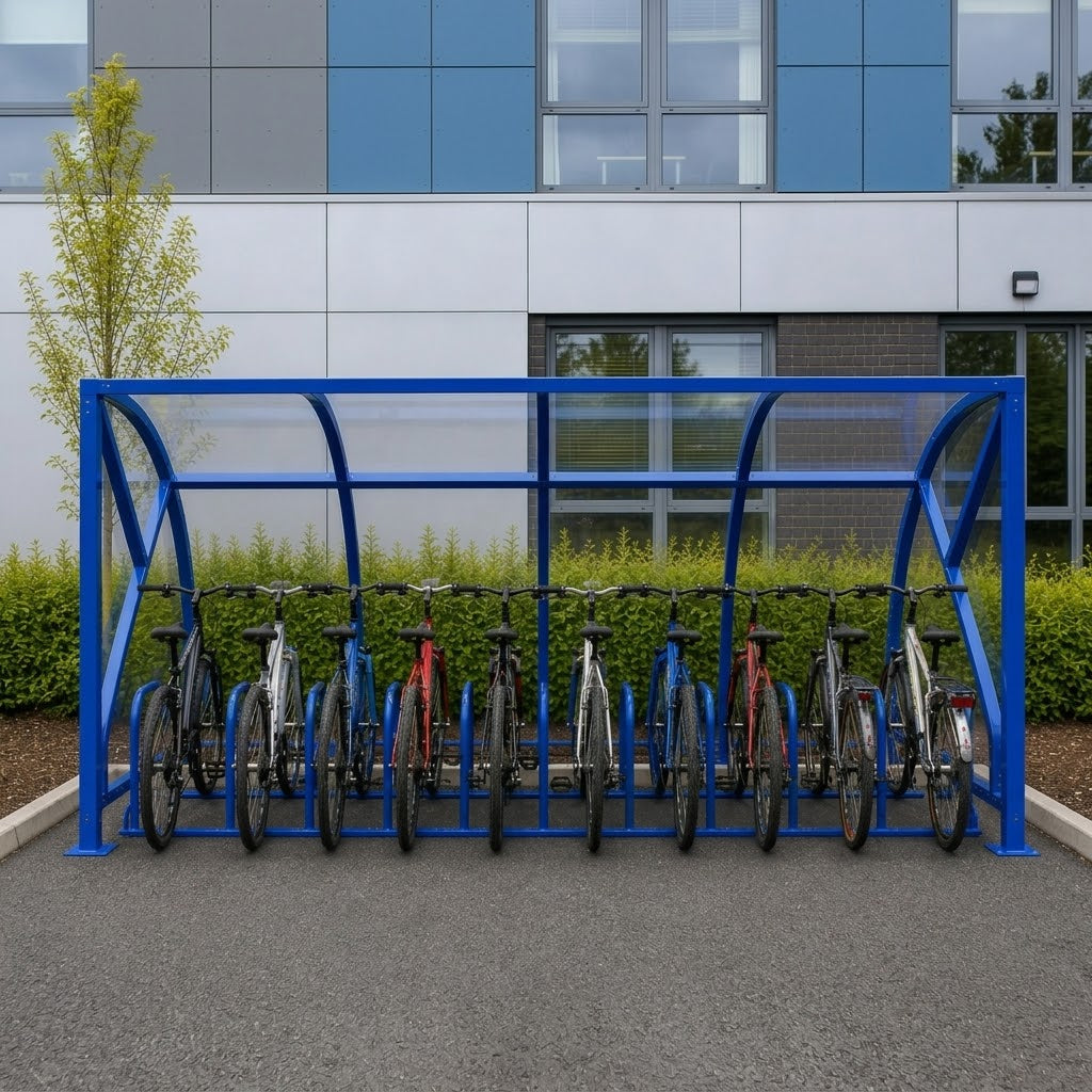 Heavy Duty Outdoor Bike Shelter for 10 Cycles – Open Access Covered Cycle Parking with 60mm Steel Frame