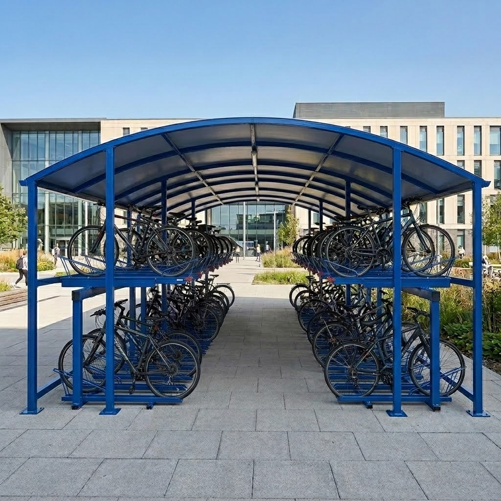 Heavy Duty Two Level Cycle Parking Shelter – 40 Bike Capacity