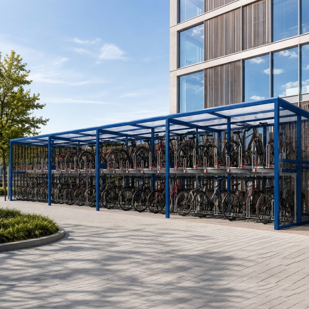 High-Capacity 50 Bike Cycle Parking Shelter with Covered Design