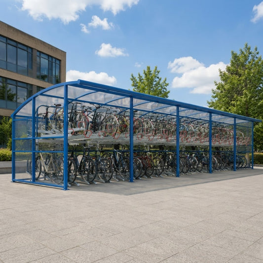 High-Capacity 70 Bike Double-Stack Cycle Shelter – Covered Outdoor Bicycle Parking System