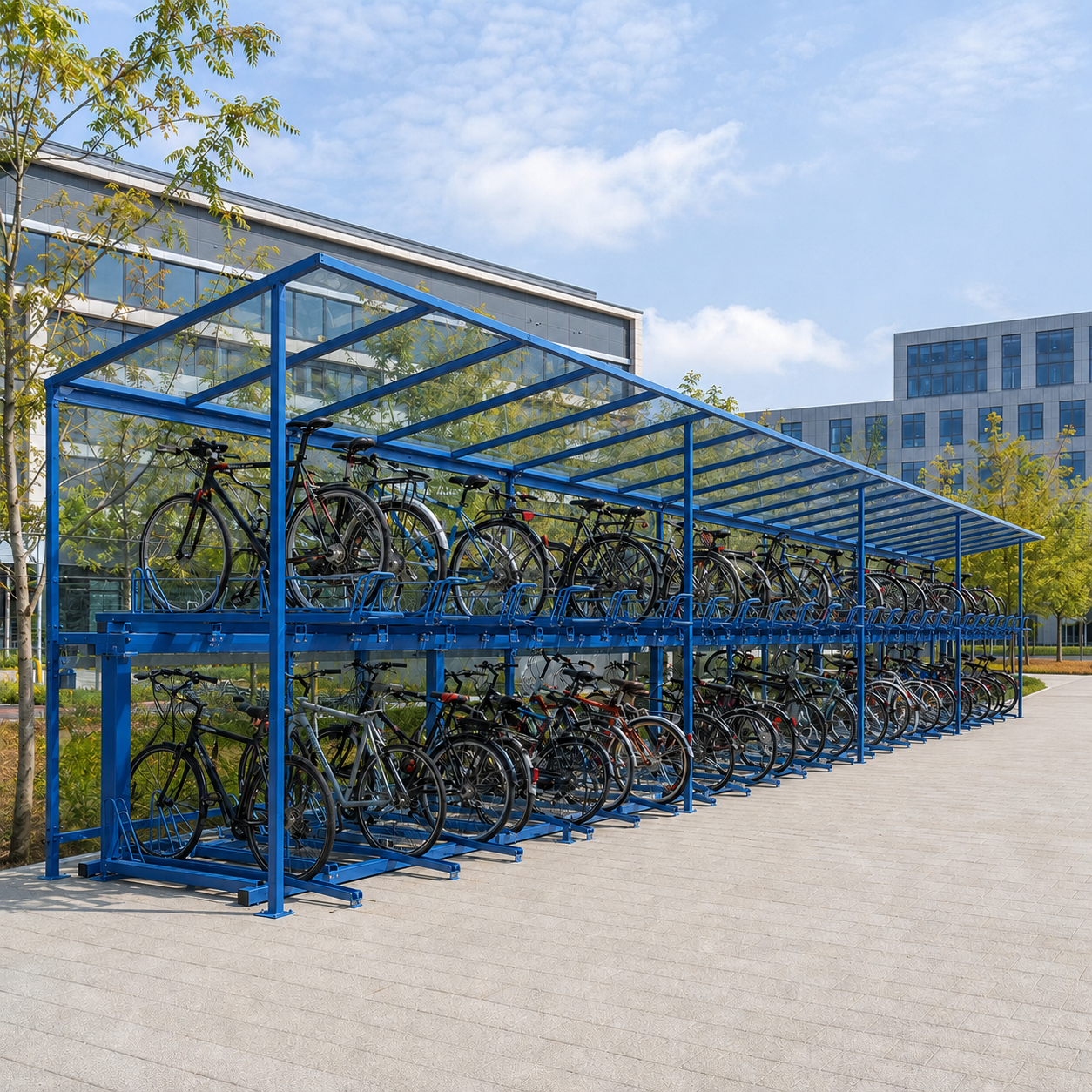 High-Capacity Outdoor Bike Parking Shelter for 80 Bicycles