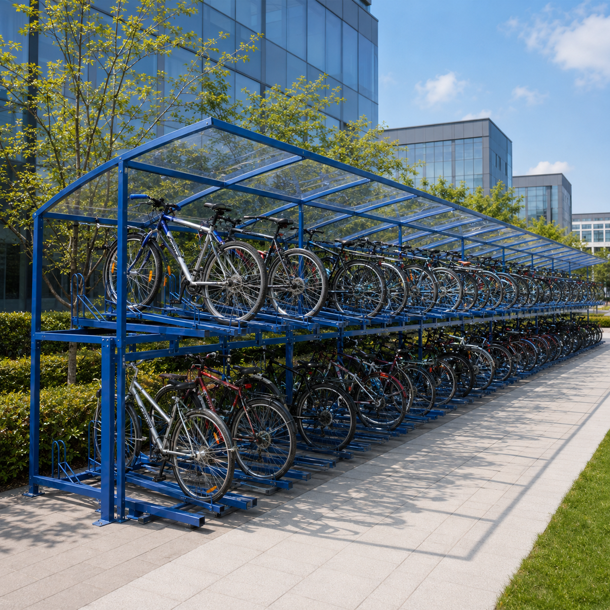 High-Capacity Outdoor Bike Parking Shelter for 90 Bicycles