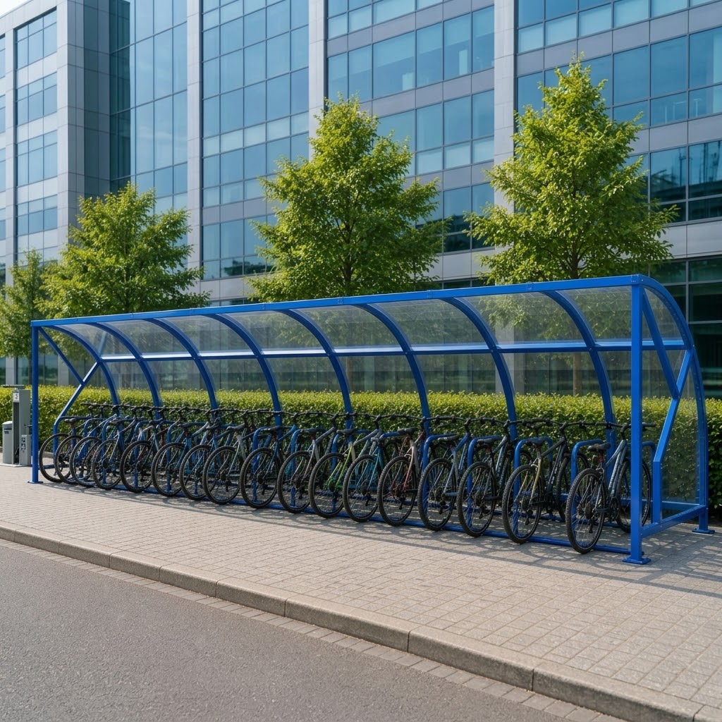 Large 24 Bike Capacity Cycle Shelter – Heavy Duty Open Front Steel Bicycle Storage Canopy