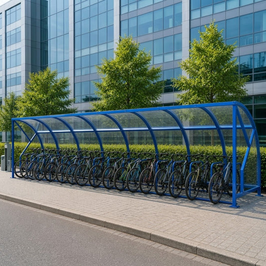 Large 24 Bike Capacity Cycle Shelter – Heavy Duty Open Front Steel Bicycle Storage Canopy