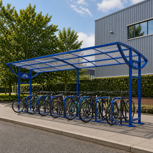 Large 24 Cycle Storage Shelter – Galvanised Steel Bike Canopy with Polycarbonate Roof Panels