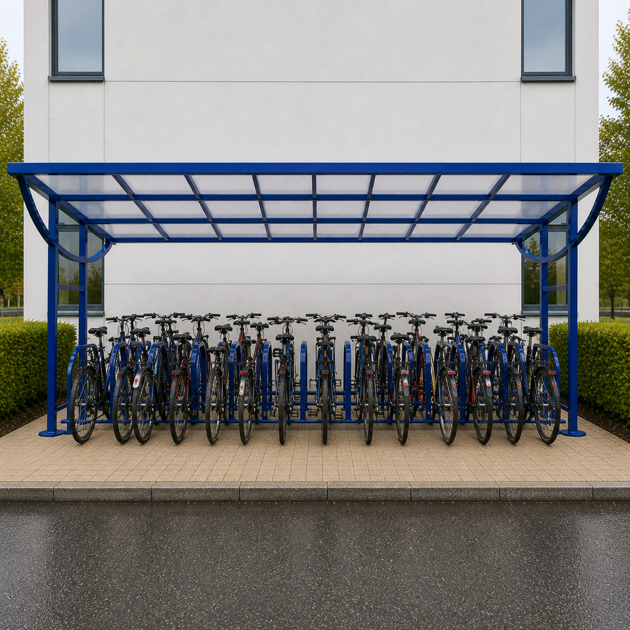 Large 24 Cycle Storage Shelter – Galvanised Steel Bike Canopy with Polycarbonate Roof Panels