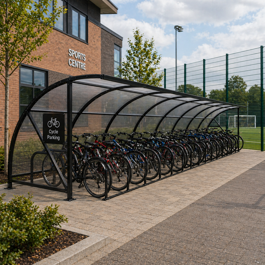 Large 50 Cycle Shelter – Commercial Grade Outdoor Bike Storage Canopy System (Heavy Duty Steel Frame)