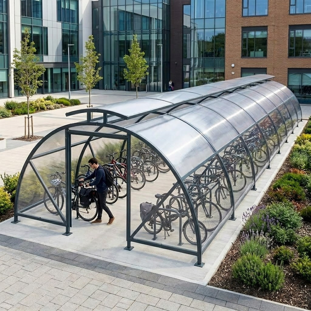 Large 60-Bike Vented Secure Compound Cycle Shelter for Workplaces