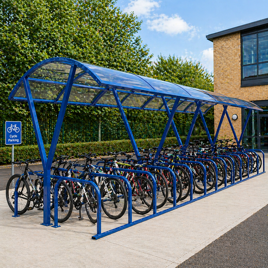 Large Capacity 28 Cycle Parking Shelter – Double Entry Steel Bike Storage Unit
