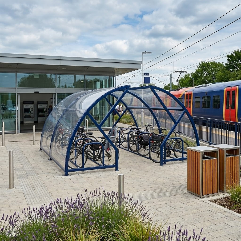 Large Capacity Cycle Shelter – 20 Bike Open Front Steel Compound