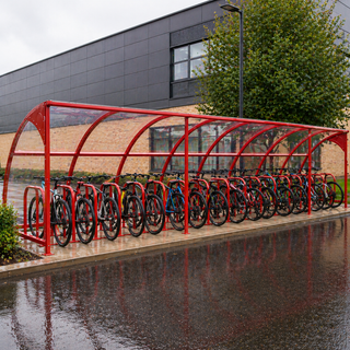 Large Capacity Cycle Shelter – Outdoor Covered Bike Storage for Up to 24 Bicycles with Steel Frame & Curved Roof Design