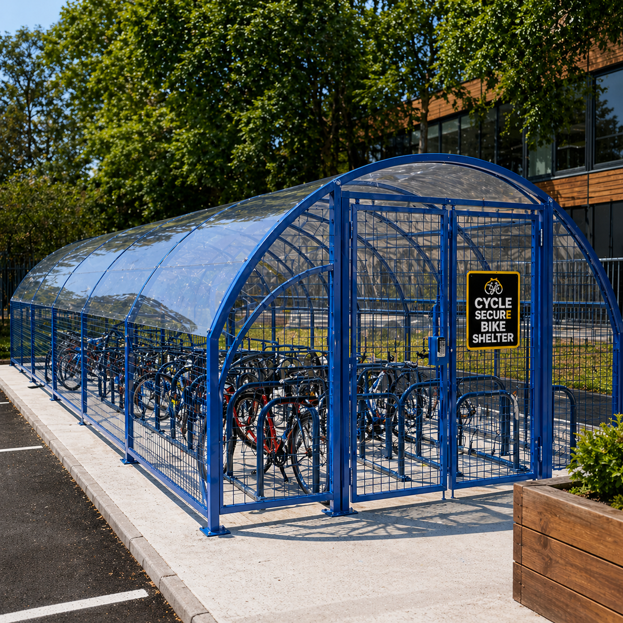 Large Capacity Secure Cycle Storage Shelter for 100 Bikes – Steel Enclosed Bicycle Compound