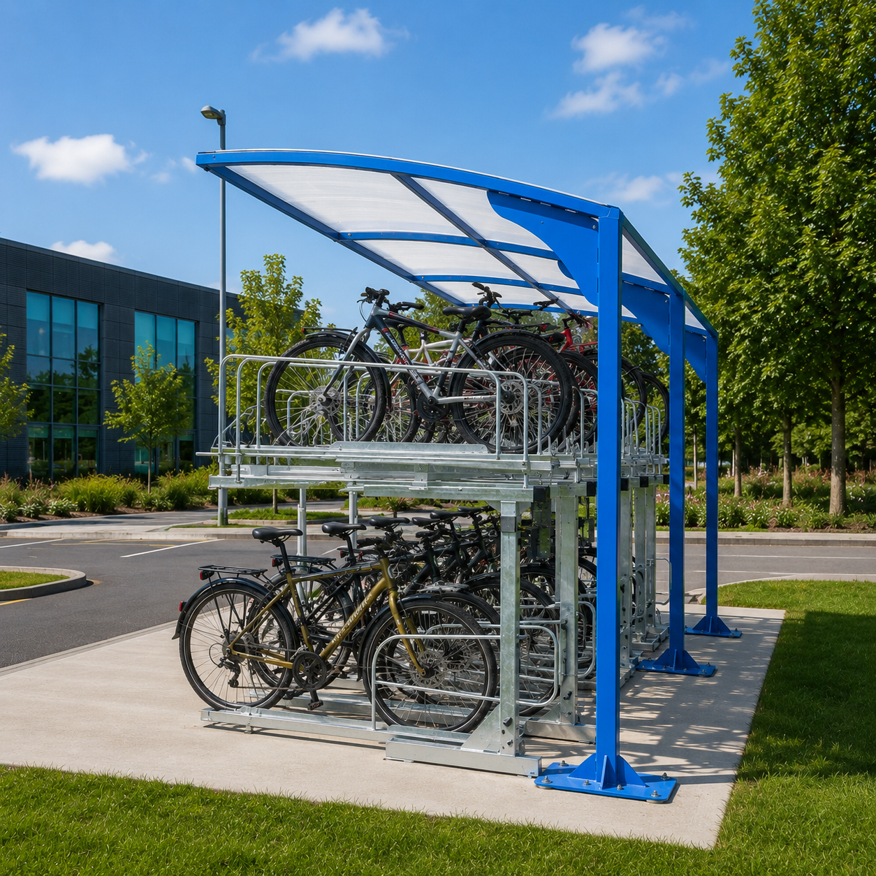 Large Capacity Two Tier Bicycle Storage Shelter – 100 Bike Parking Spaces