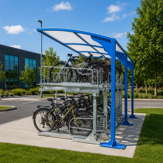 Large Capacity Two Tier Bicycle Storage Shelter – 100 Bike Parking Spaces