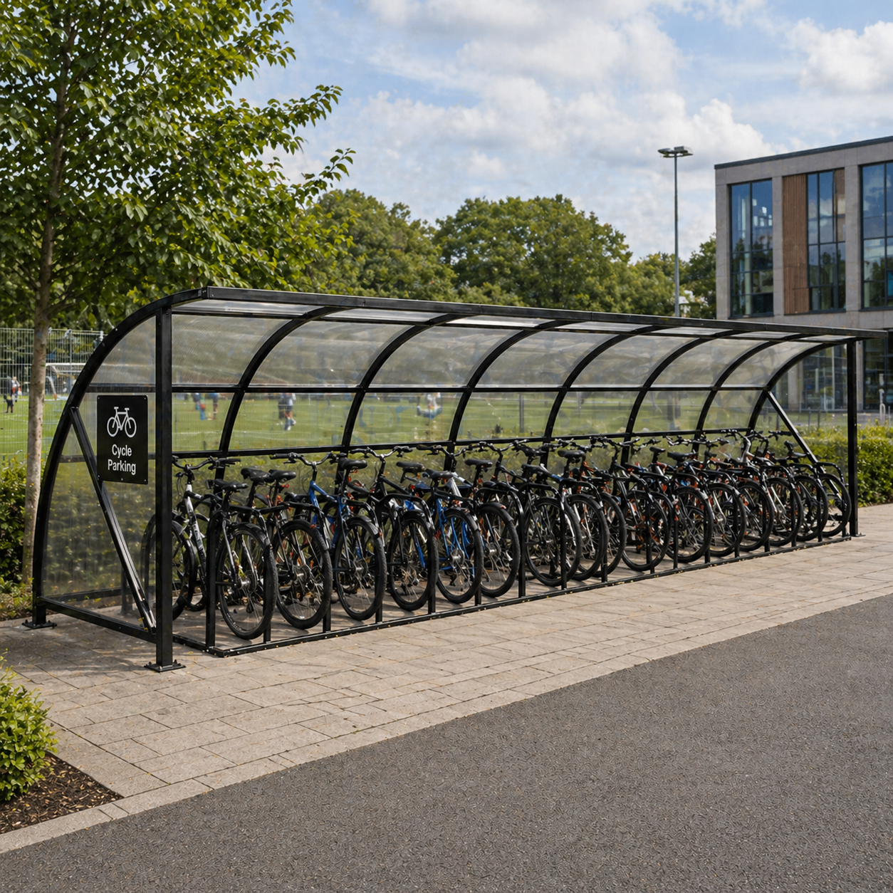 Large Outdoor Bike Shelter for 44 Cycles – Commercial Grade Covered Cycle Parking System