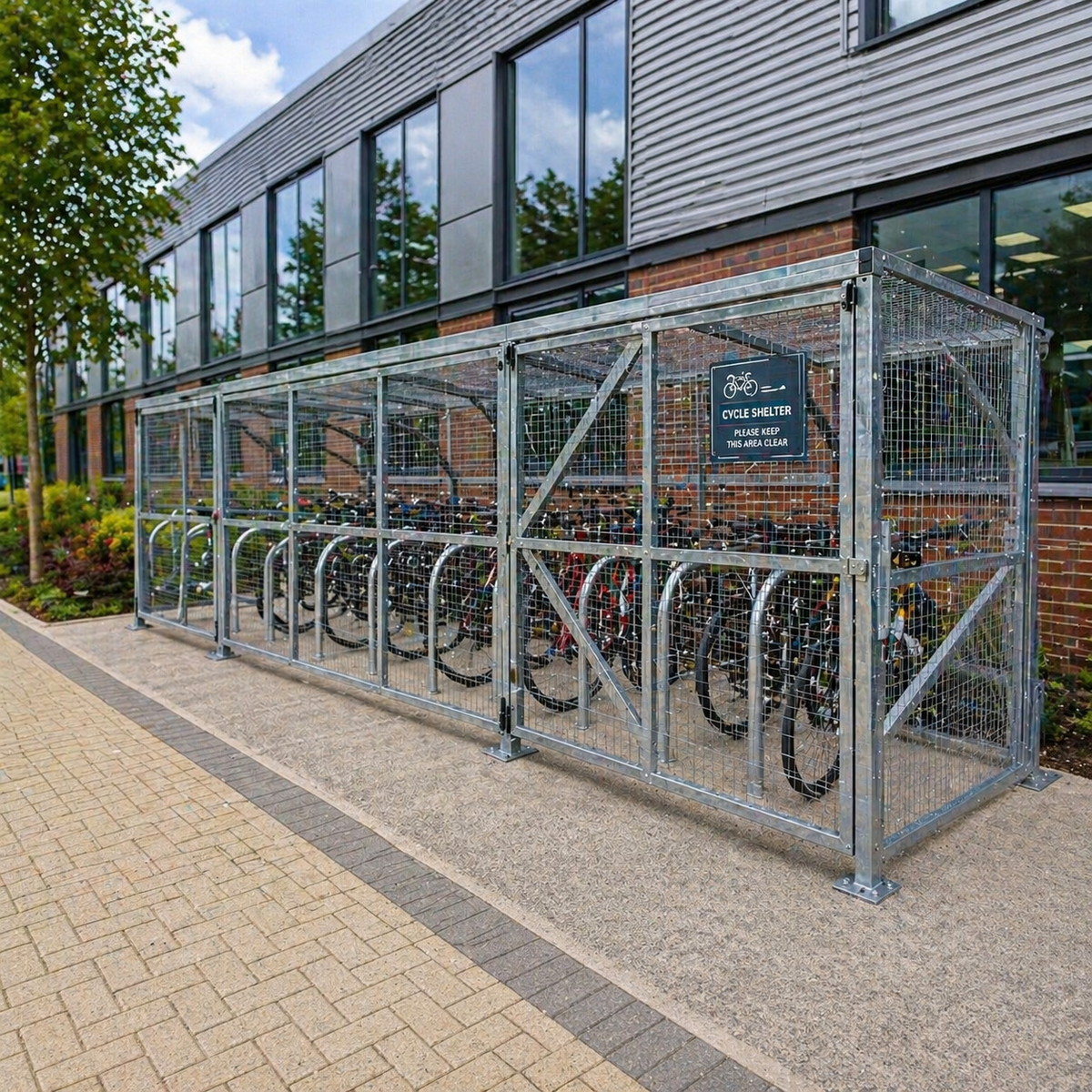 Lockable 20 Bike Storage Shelter – Secure Outdoor Cycle Compound with Steel Frame, Mesh Sides & Weatherproof Roof – Commercial Bicycle Parking Unit