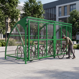 10 Cycle Secure Bike Storage Shelter – Lockable Steel Cycle Shelter with Galvanised Frame & Polycarbonate Roof Panels – Outdoor Bicycle Storage Unit