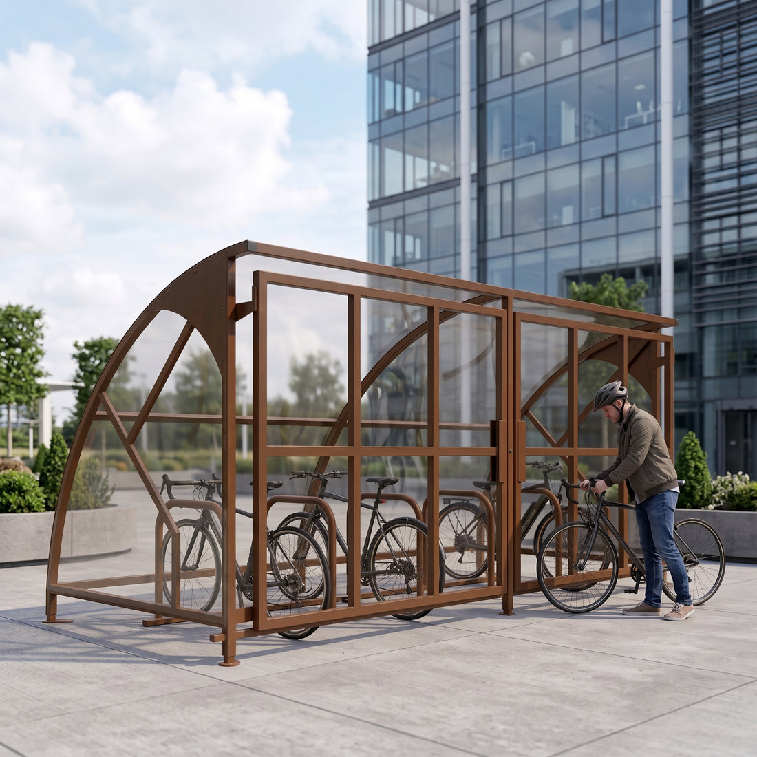 10 Cycle Secure Bike Storage Shelter – Lockable Steel Cycle Shelter with Galvanised Frame & Polycarbonate Roof Panels – Outdoor Bicycle Storage Unit