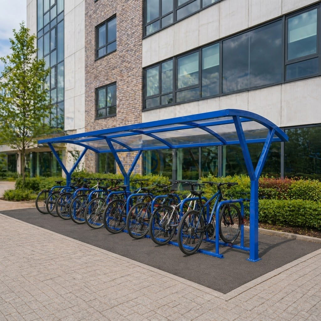 Outdoor 14 Bike Cycle Shelter – Galvanised Steel Frame with UV-Protected Roof Panel