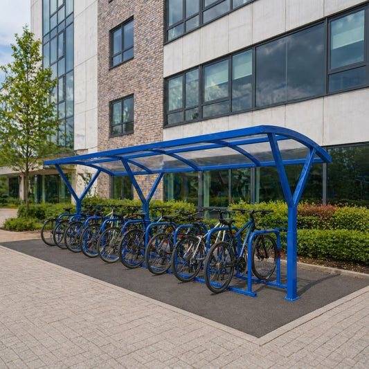 Outdoor 14 Bike Cycle Shelter – Galvanised Steel Frame with UV-Protected Roof Panel