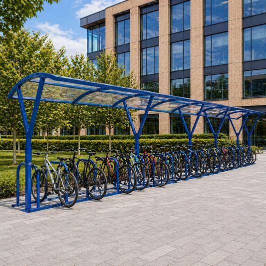 Outdoor 24 Bike Shelter – Commercial Grade Steel Cycle Parking Canopy with Protective Roofing