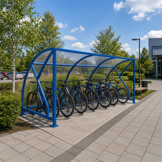 Outdoor Bicycle Shelter for 14 Bikes – Steel Framed Covered Cycle Storage with Open Front Access