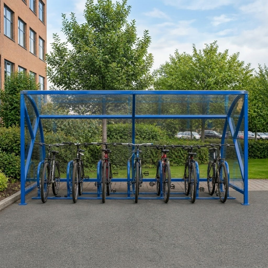 Outdoor Bicycle Shelter for 14 Bikes – Steel Framed Covered Cycle Storage with Open Front Access