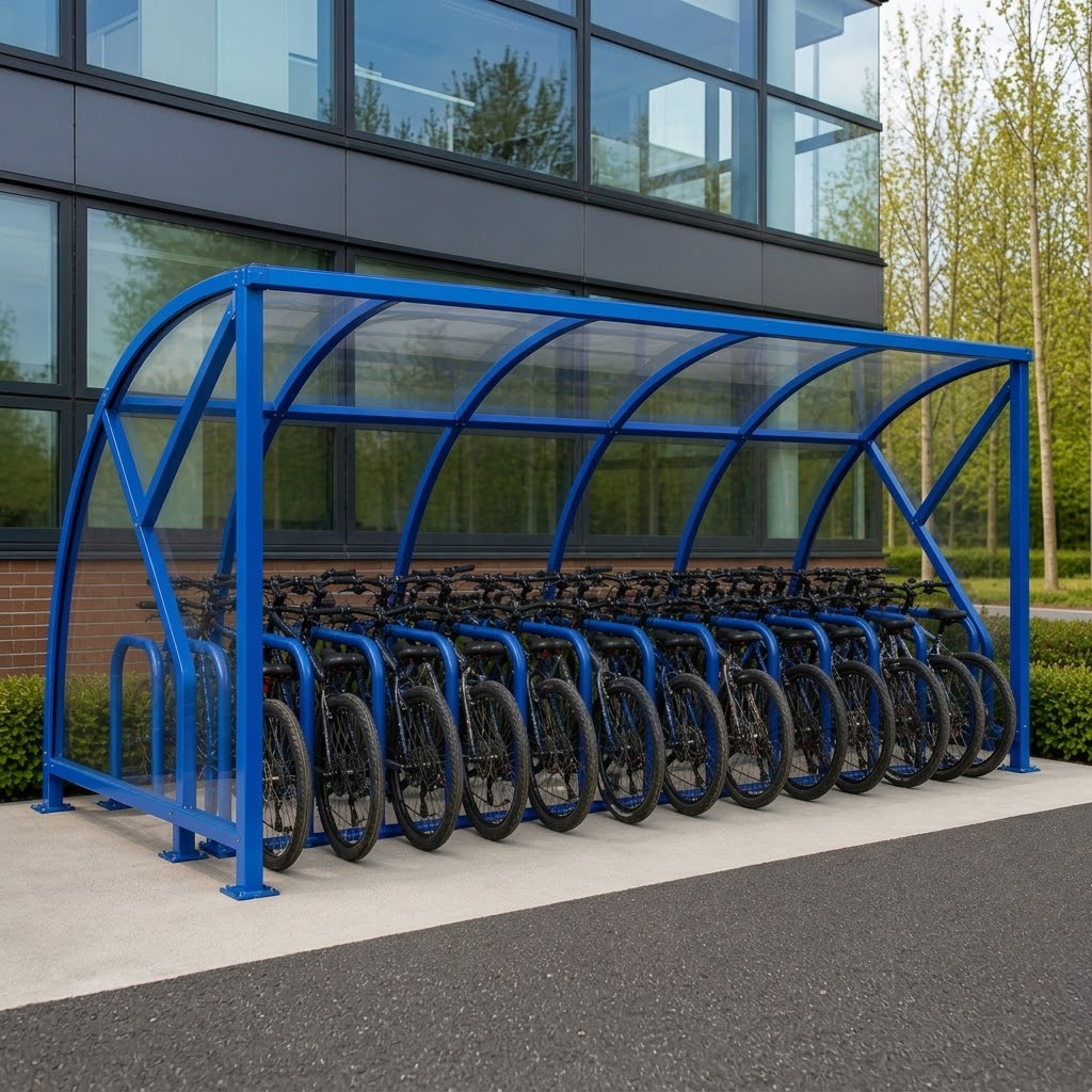 Outdoor Bike Storage Shelter for 40 Cycles – Secure Covered Parking for Schools & Workplaces