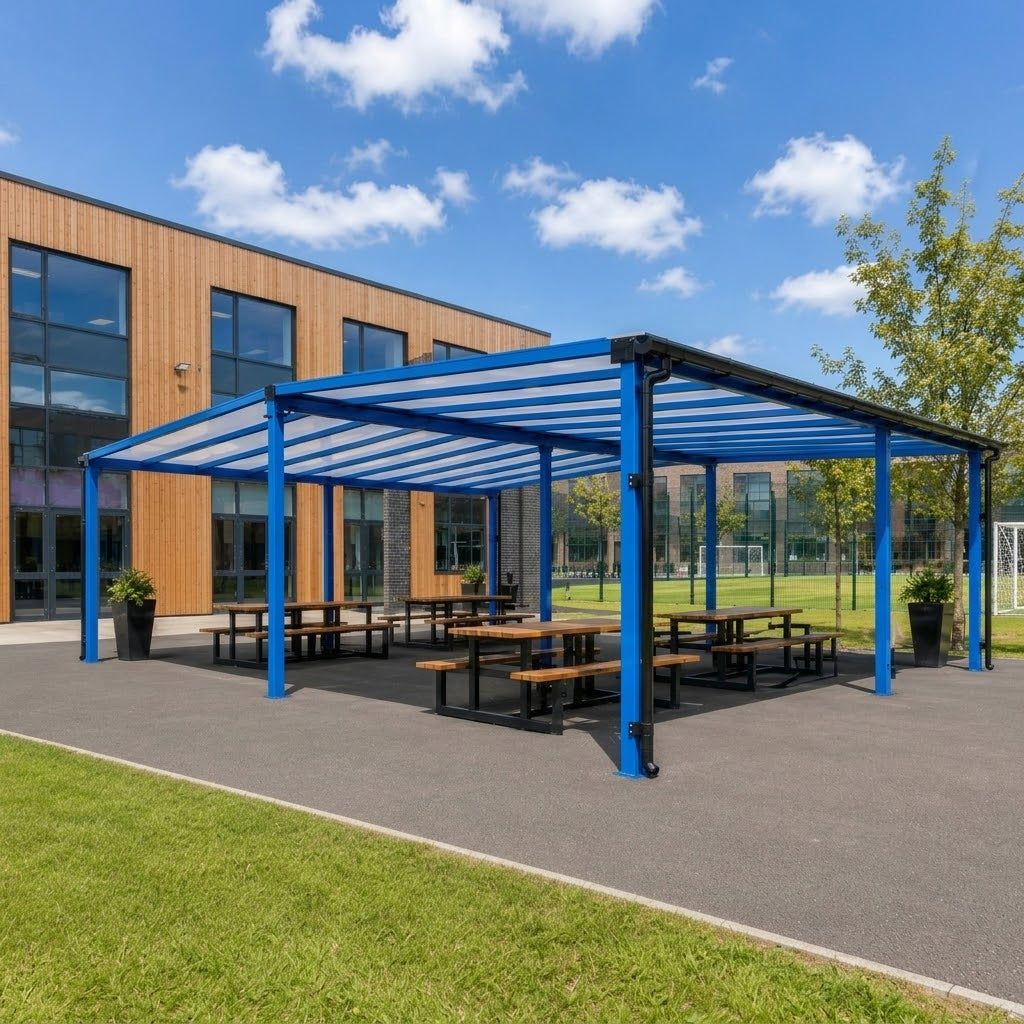 Outdoor Dining Canopy for Schools – 8m x 8m Covered Shelter